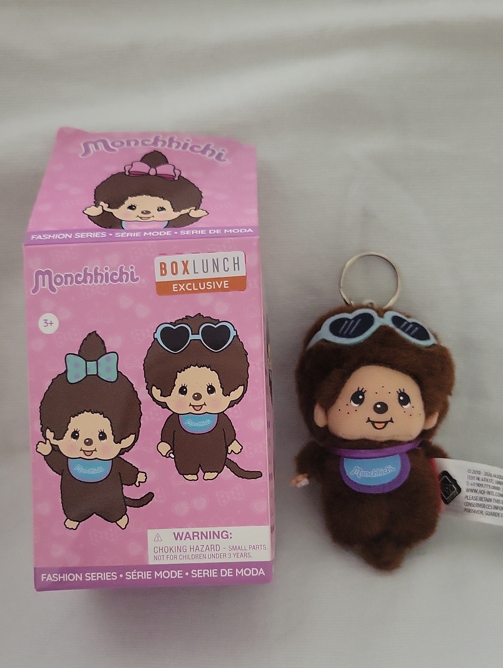 Monchhichi Brown Plush Keychain - Pink Accents